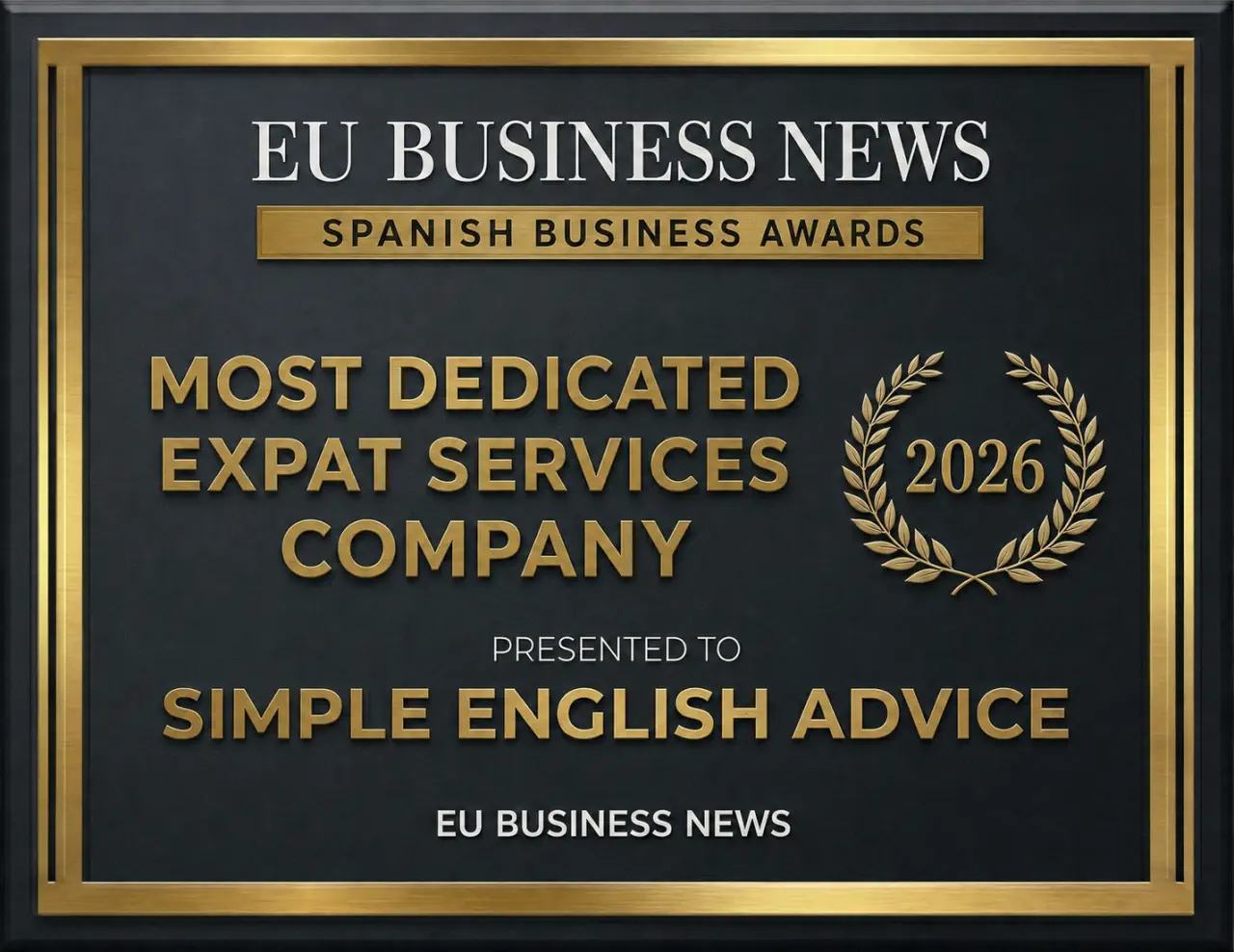 EU Business News Most Dedicated Expat Services Company 2026 award presented to Simple English Advice