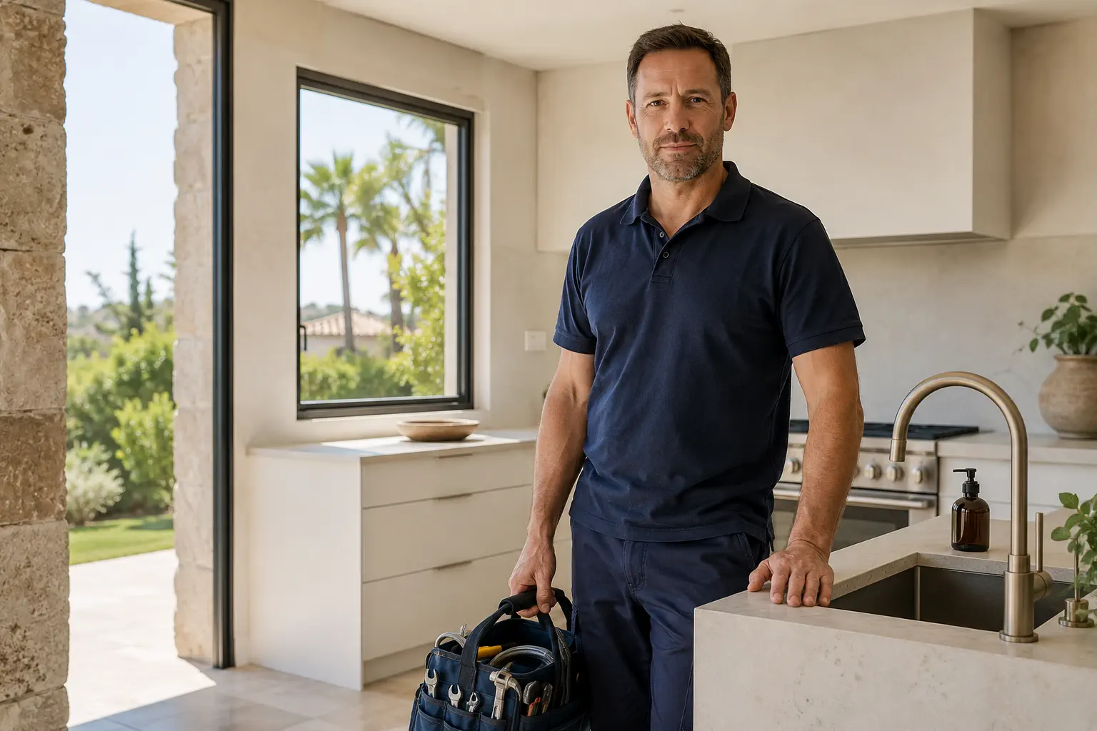 English-speaking plumber working in a Marbella home