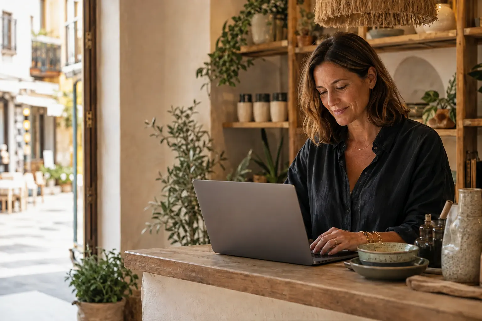 Costa del Sol small-business owner working on her website